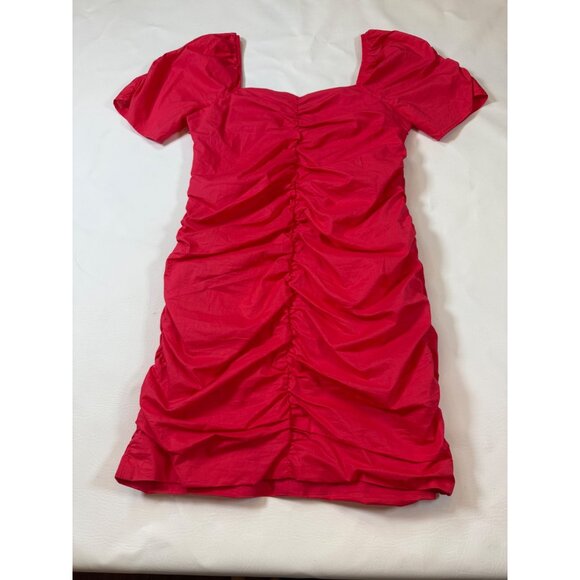 Sanctuary Red Ruched Puff Sleeve Mini Dress Size 4 Cotton Blend (bin JJ129) - Picture 3 of 9